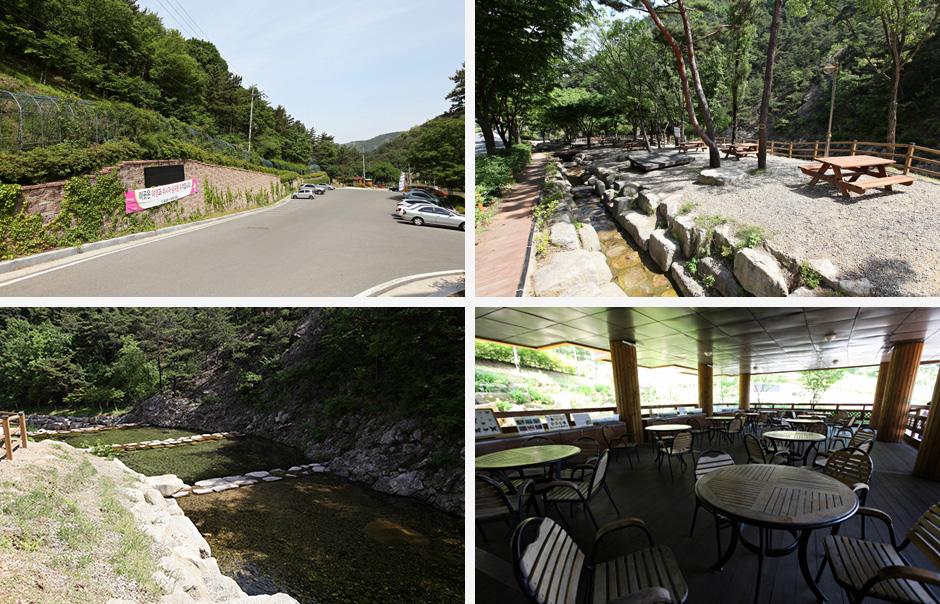 화원자연휴양림 주차장, 계곡, 쉼터 사진